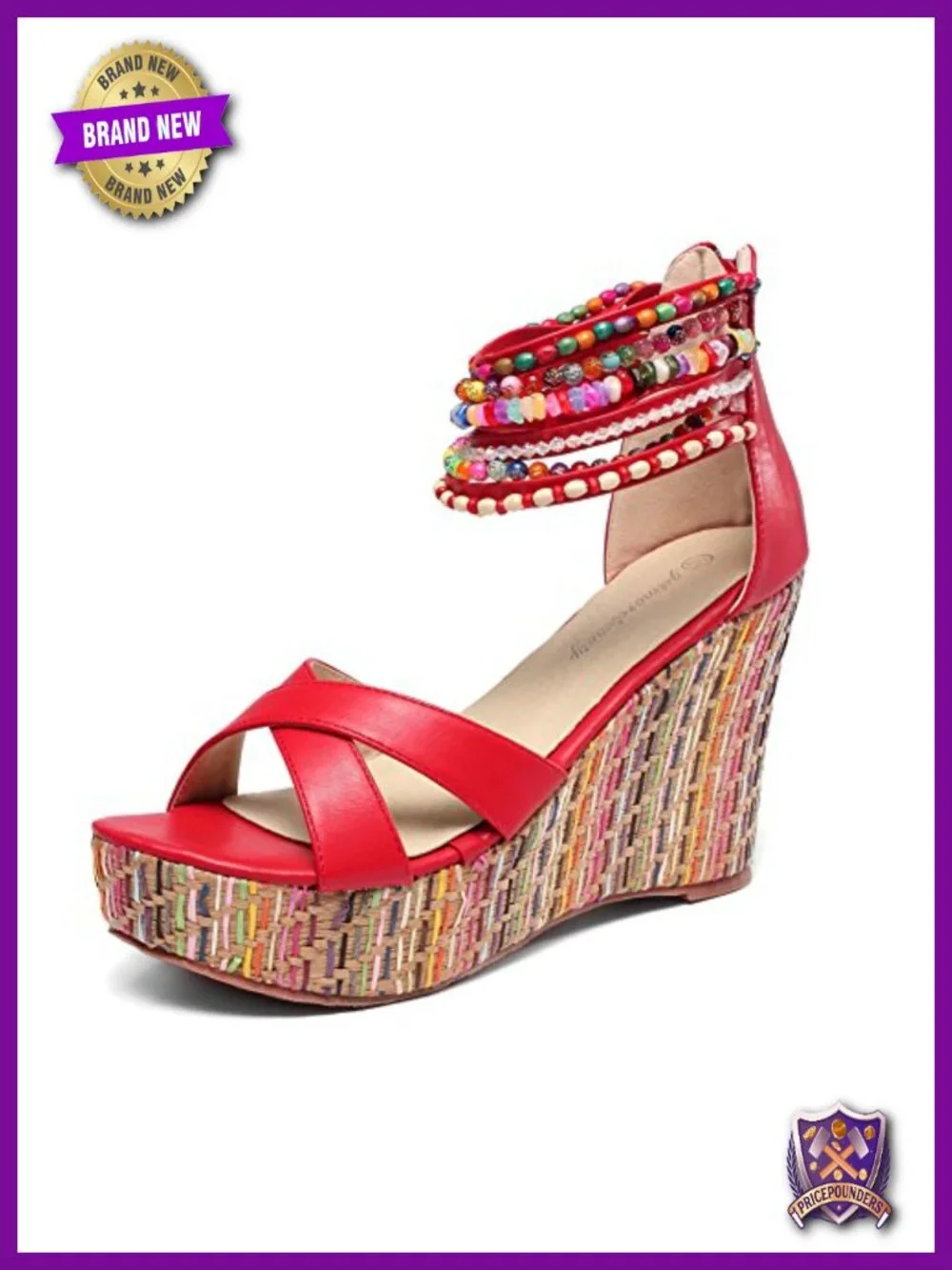 Women's Wedge Sandals With Pearls High Heels Platform Open Toe